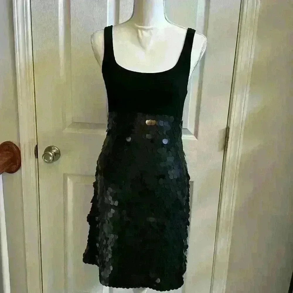 Bailey 44 Women’s Dress Sequined Party Cocktail Solid Black Stretch Medium - Picture 2 of 14